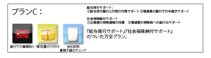 プランBに『給与発行サポート』『社会保険納付サポート』のついた万全プラン。